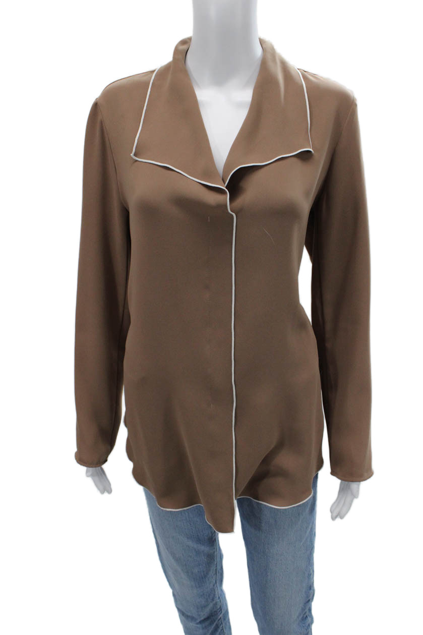 Babaton Womens Collared Solid Brown Polyester Lon… - image 1