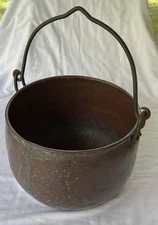 Vintage Solid Copper Cauldron Pot Hanging Handle Patina Farmhouse Large 12x8.75”