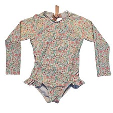 Minnow Floral Long Sleeve One-Piece Swimsuit Rashguard Girls 5/6 Made in USA