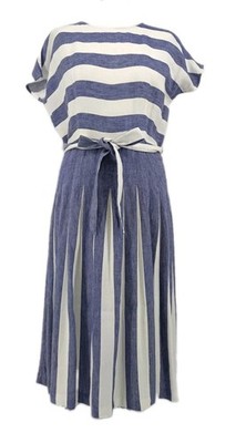 Hobbs Damen Kleid Gr.38 Weiß Blau Gestreift Tailliert Gürtel 