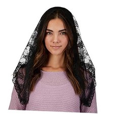 Religious Veil - Catholic Black Lace Traditional Chapel Length Veil, 20 Inch