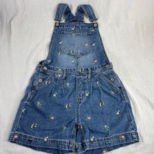 Gap Shortalls Kids XL Blue Denim Floral Embroidered Pockets Adjustable Straps