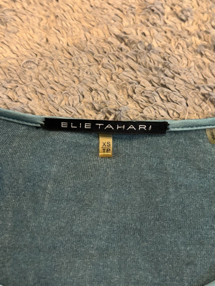 Blusa para mujer Elie Tahari XS verde azulado 93 % seda manga larga carrera informal Foto 2 de 4