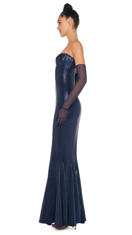 Vestido/Vestido Norma Kamala Bonded Corsé Sin Tirantes - Metálico Azul Marino Talla Pequeña Foto 3 de 4