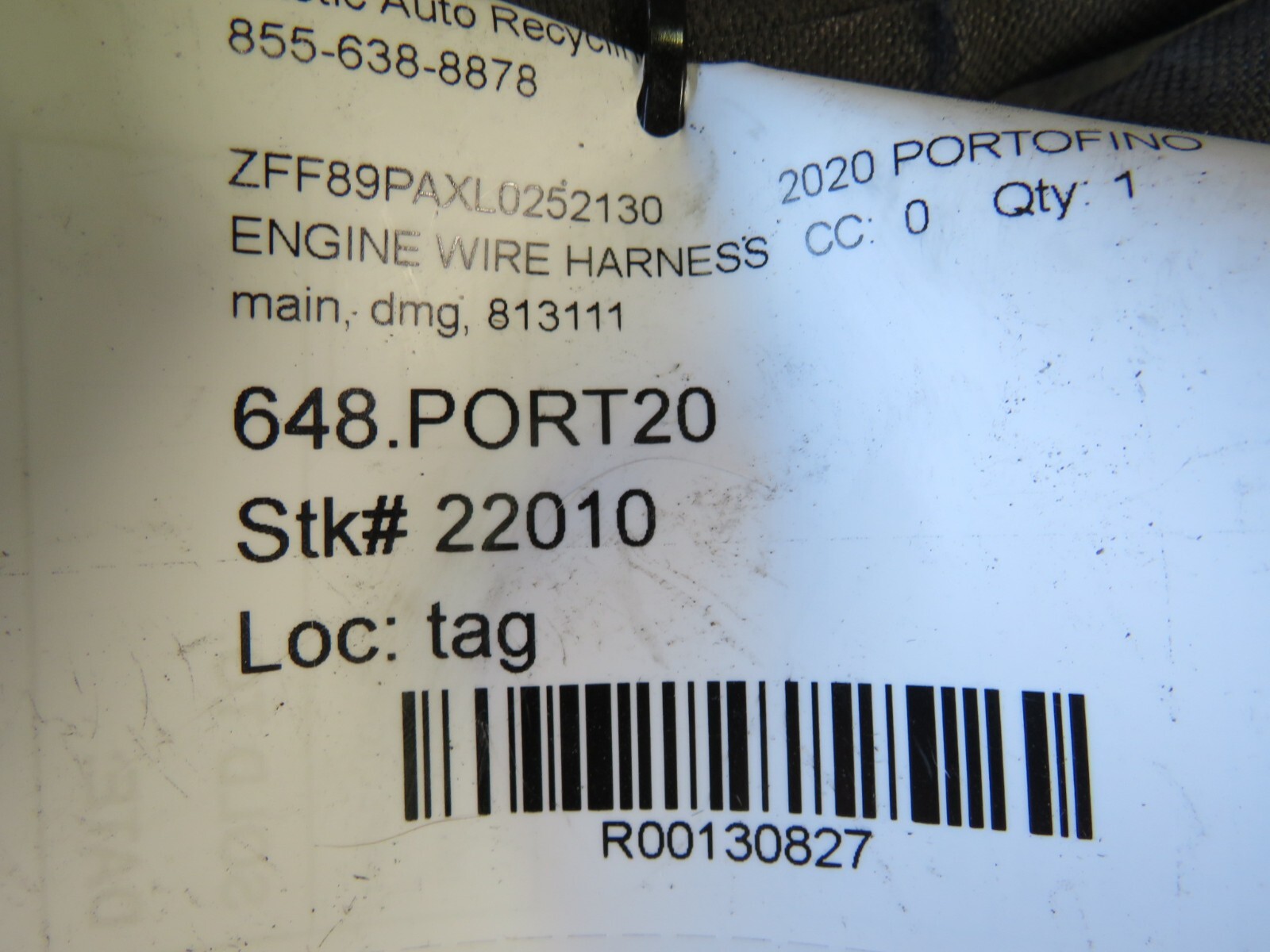 Ferrari Portofino, Main Engine Wire Harness, Dmg, Used, P/N 813111