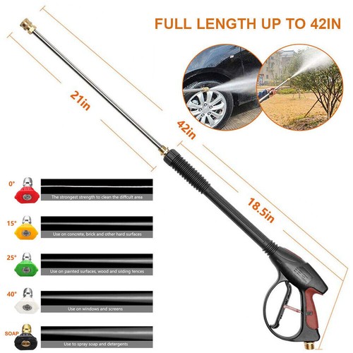 High Pressure Car Power Washer Gun Spray Long Wand Lance Hose 5 Nozzles M22 14mm - Picture 5 of 20