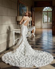 Luxury Mermaid Wedding Dress For Woman Bride Backless 3D Flowers Square Collars