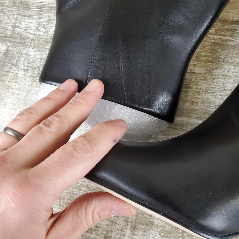 Botín Bernardo Nola Mujer Talla 11 M Tacón Bloque Cuero Negro Cremallera Lateral Botín Foto 2 de 4