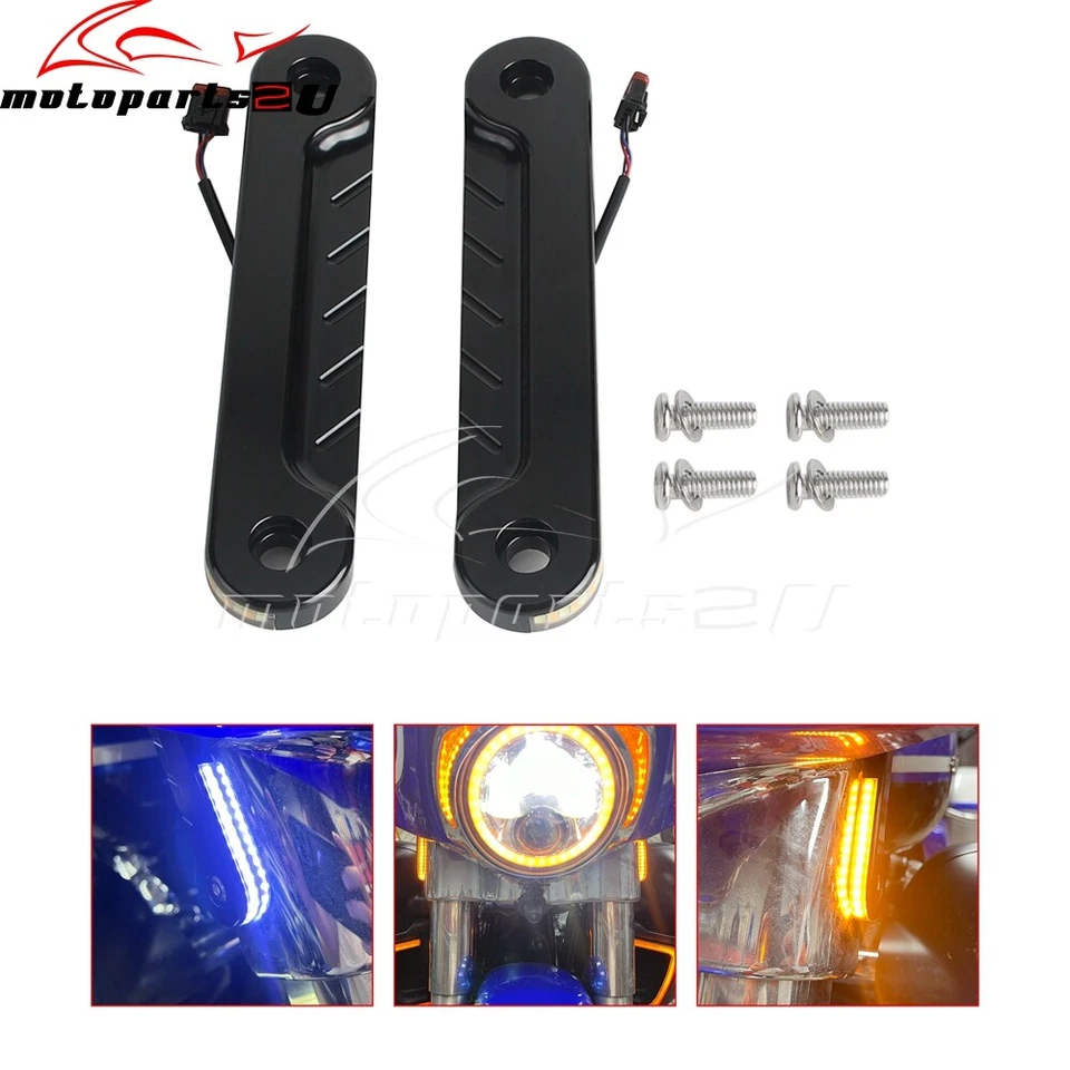 Front LED Flush Fork Turn Signals Light DRL For Harley Street Electra Glide FLHR - Image 2 of 4