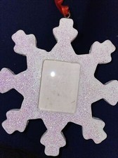 Snowflake photo ornaments 1 count Wooden With Ribbon