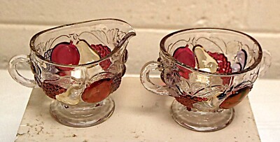 Antique Colored Depression Glass Westmoreland Della Robbia Cream & Sugar Set 3''