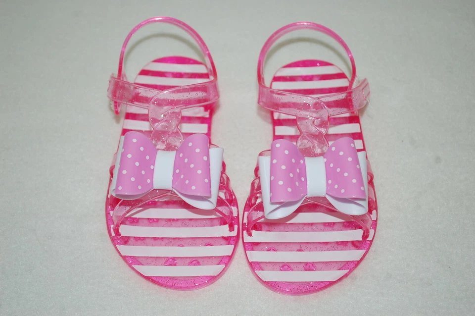 Toddler Girls PINK GEL SANDALS Open Toe PINK WHITE BOW Ankle Strap 7 8 9 10 11 - Image 2 of 3