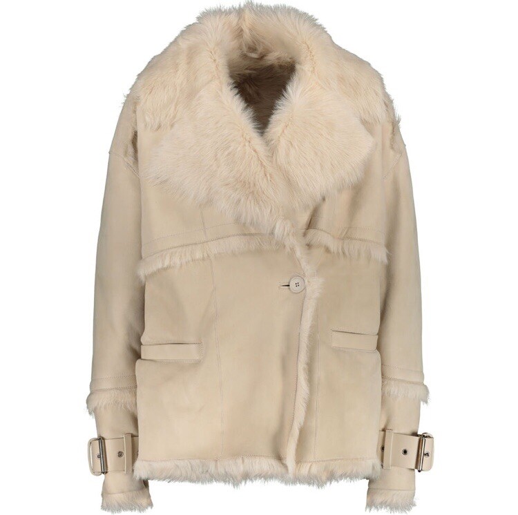 £1,975 IRO Paris Designer Beige Sheepskin Shearling Jacket Coat