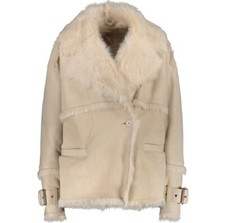 £1,975 Iro Paris Designer Beige Sheepskin Shearling Jacket Coat