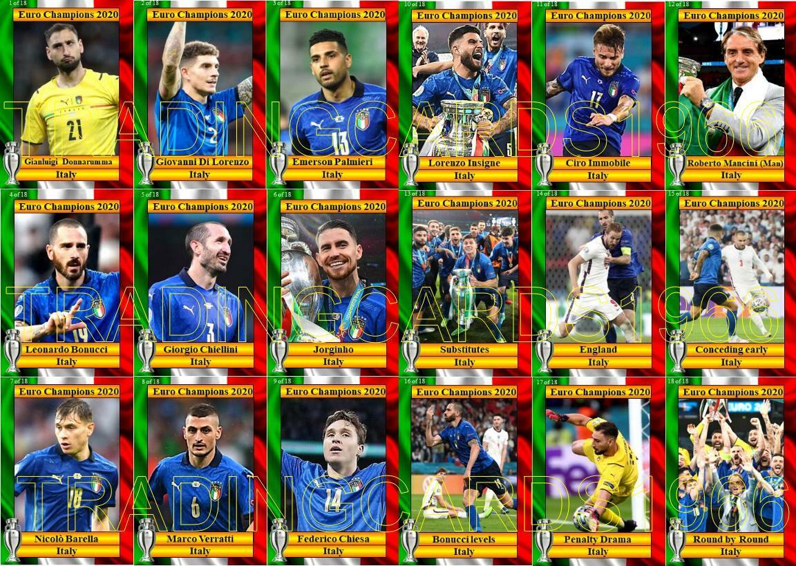 Italy 2020 European Championship winners football trading cards Euro 2020 final