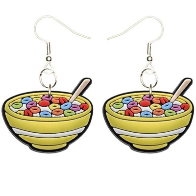 Cereal Bowl Earrings Handmade Hypoallergenic Silver Plated Fishhooks
