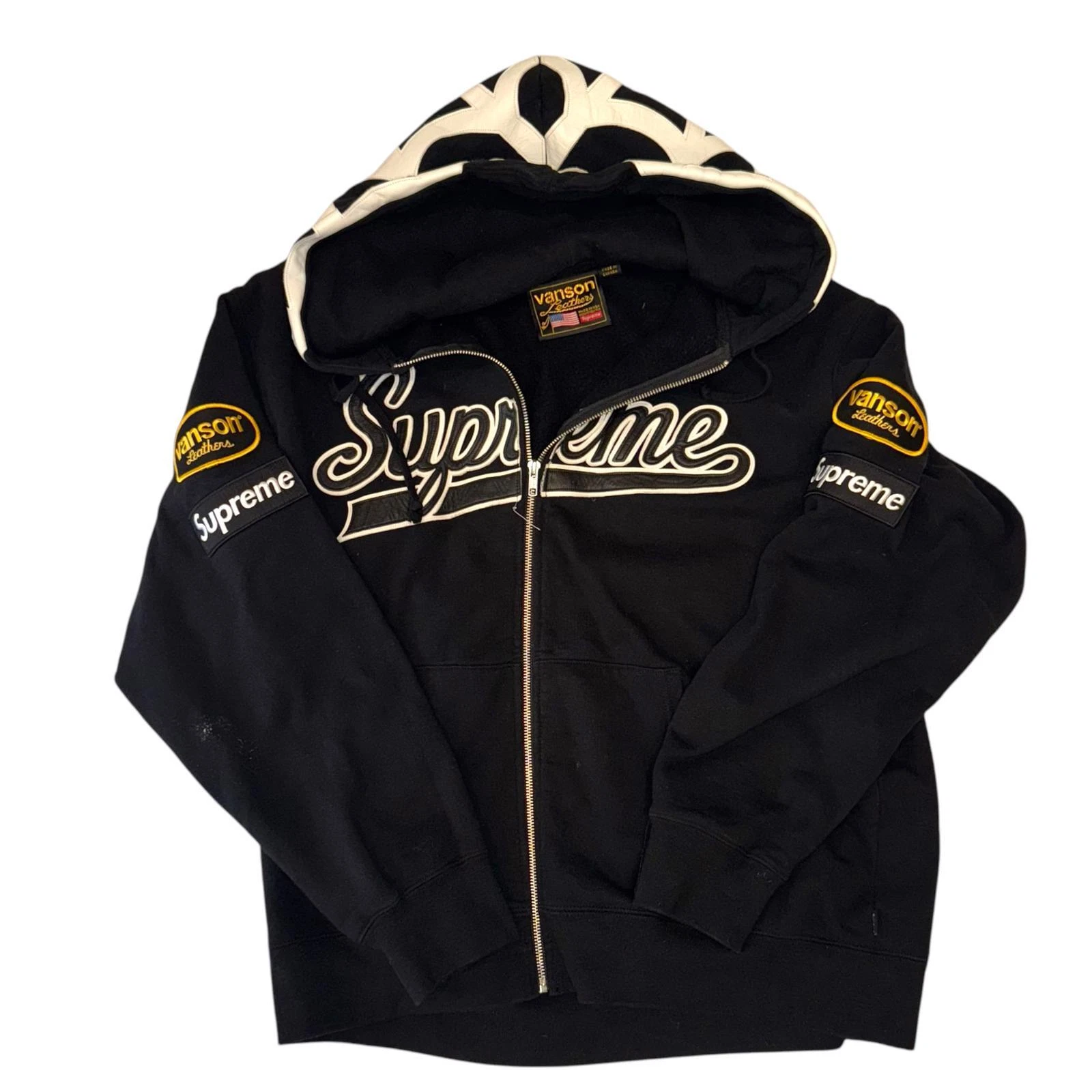 Supreme Vanson Leather   Sweat à capuche noir zippé intégral