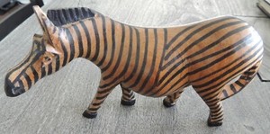 Vintage Hand Carved Wood Wooden Zebra Figurine Approximately 7 1/2"