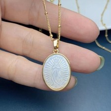 Collar Medallón Madreperla Dama de Guadalupe, Cadena Virgen de Guadalupe