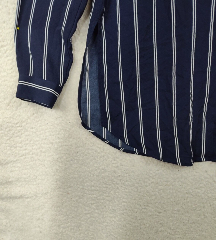 Camisa con botones Divided by H M para mujer Top 8 azul a rayas mezcla de polietileno manga larga Foto 4 de 4