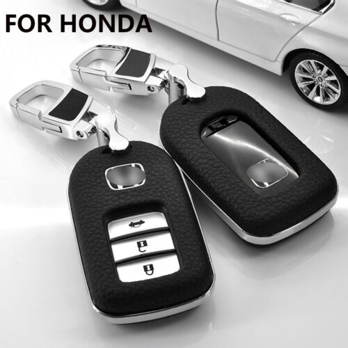 Housse étui porte-clés de voiture intelligente ABS + cuir pour Honda Accord Civic Pilot CRV HRV - Photo 1 sur 19