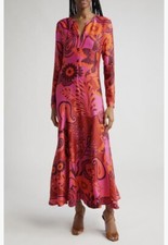 NWT $230 FARM Rio Floral Print Long Sleeve Dress in PINK in XS!