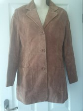 Superb Tan Real Suede Single Breasted Ladies Jacket Uk 10 Immaculat Dry Cleaned