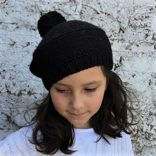 French Beret Alpaca Wool Hat, Black 
