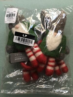 NIP Pottery Barn Handmade Gnome Wool Felt Napkin Rings Set of