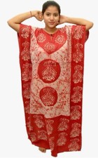 Long Cotton Batik Caftan Red White Assorted Print Lounge Wear Kaftan