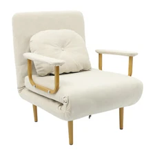 Off-white Convertible Sofa Bed Folding Sofa Bed with Pillow & 5-Gear Backrest US