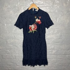Whistles Women’s Floral Lace Navy Blue Lined Dress Short Sleeve - UK 8 / EU 36
