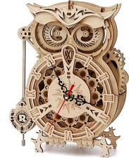 ROKR DIY Mechanical Wooden 3D Puzzle Owl Clock Building Toys Decor Xmas Gifts
