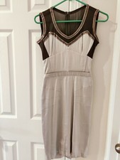 Dolce and Gabbana - Silk Gray Dress with Leather trim and embelishments -size 38
