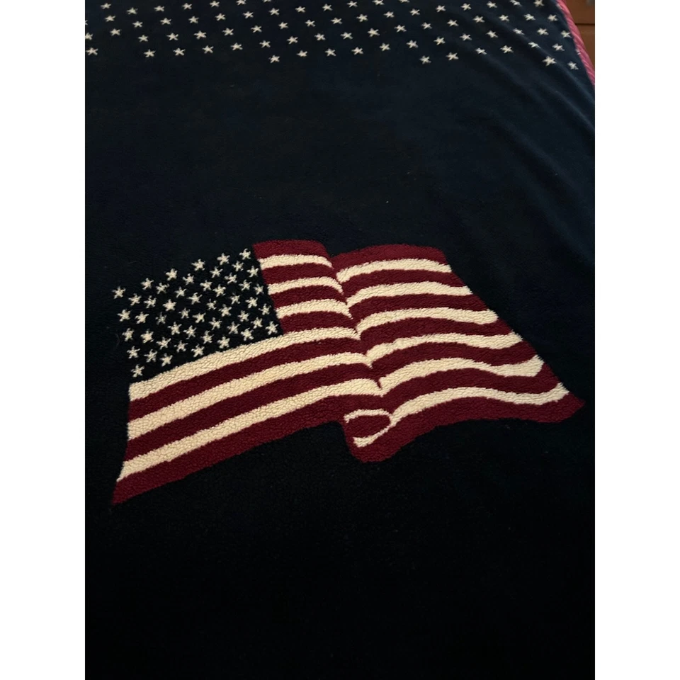 Cobertor de lã pesado acabamento acetinado bandeira americana patriótica dos EUA 60 x 62 - Imagem 2 de 4