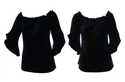 Neues schwarzes Gothic Gypsy-Top Stretch Samt Übergröße ausgestelltes Bündchen für Damen neu mit Etikett
