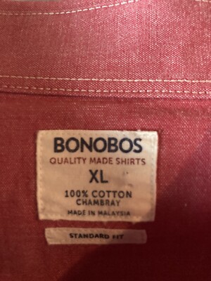 bonobos品 BONOBOS Men's Shirt Extra Large Red Button Down Chambray