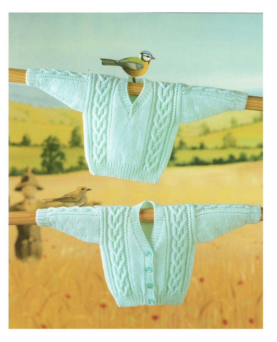 Baby boy or girl cable twin Baby Cardigan sweater knitting pattern  in DK