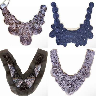 4 Vintage Neck Trim Appliqués, Tops Dresses & Costume: Leopard Sequin Gray Navy