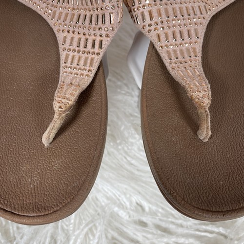 FITFLOP Incastone Thong Sandals Size 7 US Nude Pink Rhinestone Wedge L85-137 - Picture 7 of 8