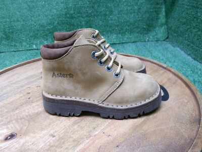 Aster Boys Boots Tan Brown Leather Nubuck Size 25 US 9 Made in France