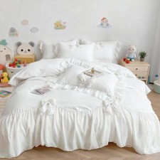 Duvet Cover Full Size, Ruffle Beddding Set with Bowtie, 3 Pieces Comforter Co...