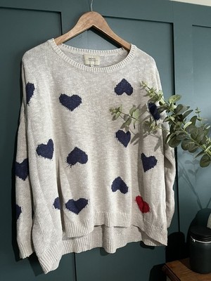 Papaya Matalan Oversize XL Herz Strick Pullover Pulli Creme Navy Cozy Loungewear