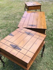 Three Piece Solid Pine  Wood Coffee Table Set Large Pieces With Drawer Storage 