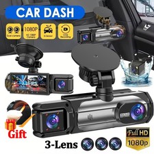 3 Channel Car Dash Camera 1080P Triple Screen DVR Cam Recorder G Sensor w/ 64GB