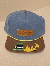 Pokemon Pikachu Boys Denim Snapback Hat Youth Size Nintendo Brand New