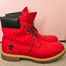 Timberland Men’s Red Leather Ankle Work Boots Lace Up Rubber Sole US 11