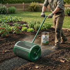 Compost Spreader with Adjustable Handle, 24" Wide, Lawn and Garden Peat Moss Rol