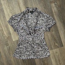 BCX Women's Tops & Outerwear Polka Dot Ruffle Button Up Black White Purple L