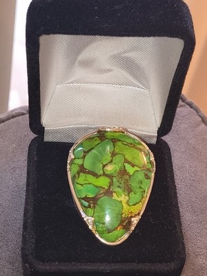 925 Sterling Silber Grün Kupfer Türkis Edelstein Ring 